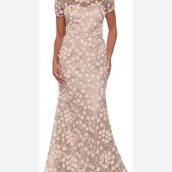 3D Floral Cap Sleeve Trumpet Gown
