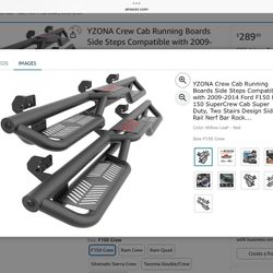 YZONA Crew Cab Running Boards Side Steps Compatible with 2009-2014 Ford F150 F-150 SuperCrew Cab Super Duty, Two Stairs Design Side Rail Nerf Bar Rock