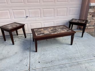 3-Piece Living Room Table Set - Marble & Dark Wood (Excellent Condition)