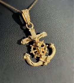 Jewelry 14k Solid Yellow Gold Mariners Crusifix Anchor ⚓️ Pendant charm