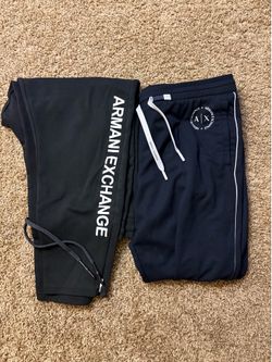2x Armani Exchange Logo Drawstring Zip Cuff Sweatpants Mens Size Large Black