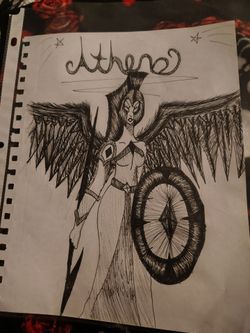 Original Athena Ink Drawing on Notebook Paper
