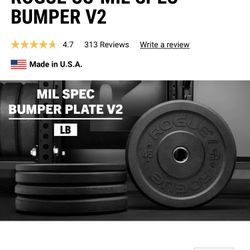 Rogue Fitness 260 Lb Complete Set Of US Mil Spec Olympic Rubber Bumper Weight Plates