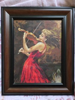 Violinist Cross Stitch Framed in Glass