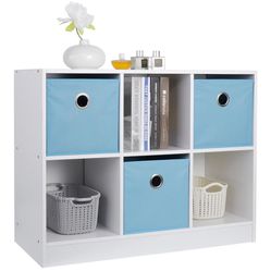 6 Cubes Storage Cabinet - Wooden Organizer Storage Shelves Bookcase with 3 Non-Woven Drawers