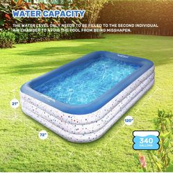 Inflatable Swimming Outdoor Pool for Adult 120" 72" 21" Full-Sized,