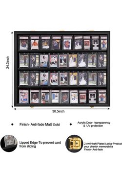 35 Baseball Card Display Case, Graded Sports Card Display Frame with UV Protection & Lock, Large Wall Cabinet for Football Hockey Basketball Trading C