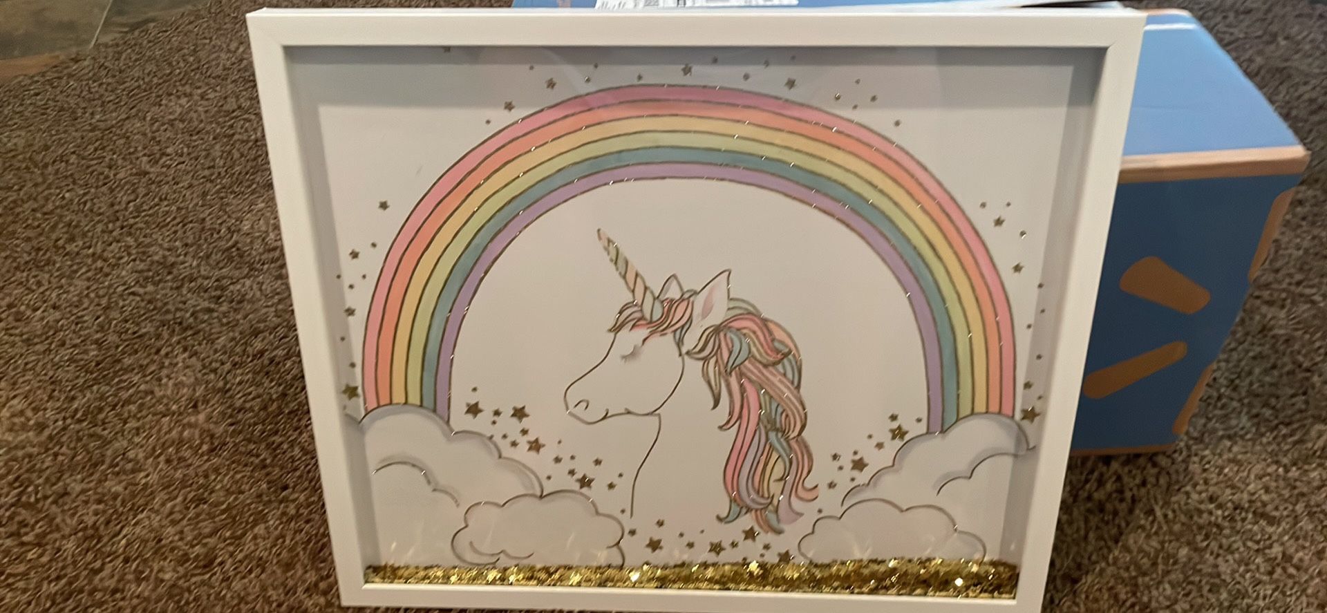 Framed Unicorn Wall Art With Rainbow and Star Glitter