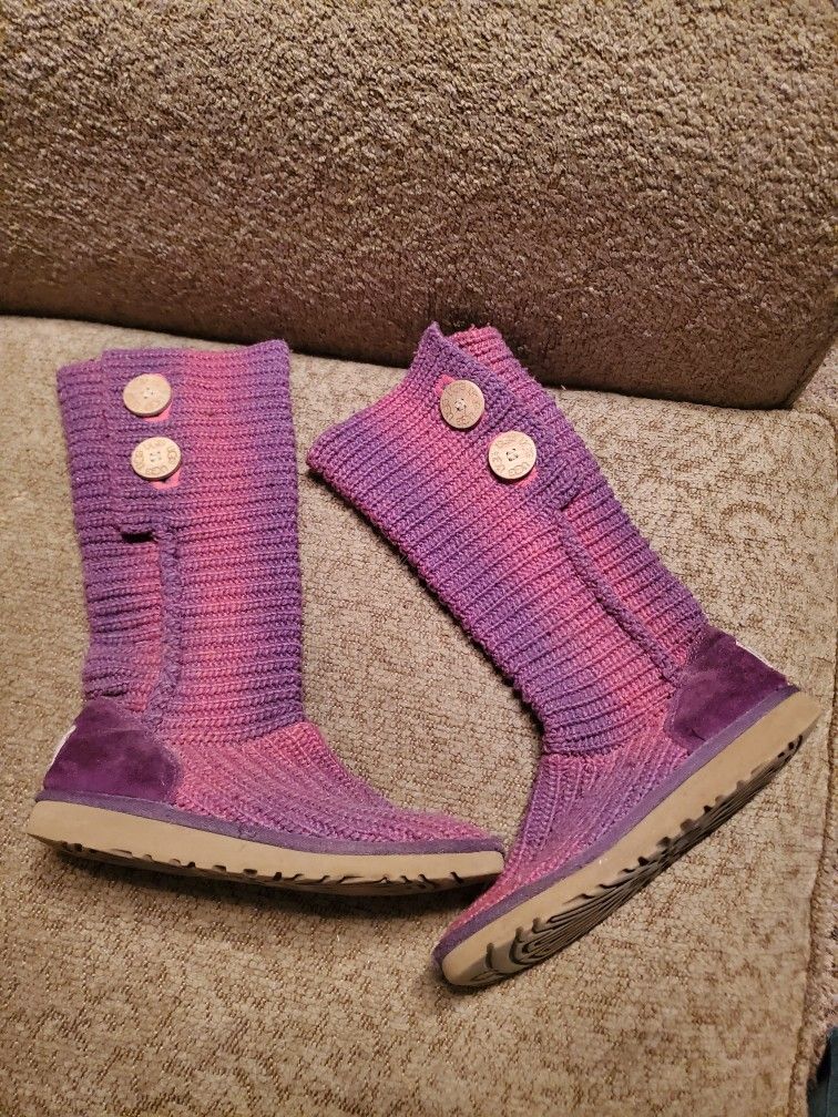 UGG Ombre Pink/Purple Classic Cardy Boots Youth Size 3, Women's Size 5
