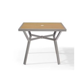 SONGMICS Square Dining Table Patio Table w/ Umbrella Hole 28"W X 28"L X 41.5"H - White / Beige