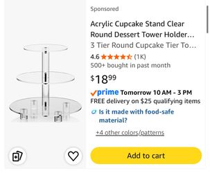 Clear acrylic cupcake stand has a 3-tier