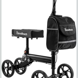 BlessReach Knee Scooter Steerable Knee Walker Deluxe Medical Scooter for Foot Injuries Adult Compact Crutches,Supports Up to 300 lbs（Black）