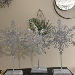 Sparkly Silver Snowflakes On Stand 20” NEW $10/each