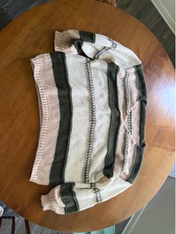 loose fit green and cream striped sweater- never worn