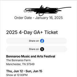 4 Day GA+ Bonnaroo Ticket