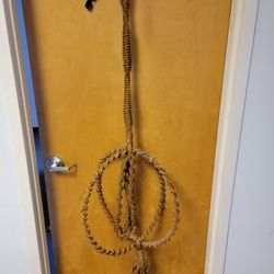 Large Rope Hanging Plant Holder Overall height: 65" / Outer ring width: 17" /Inner ring width: 12" 
