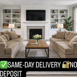 DELIVERY 🚚 Tan Corduroy Couch Set