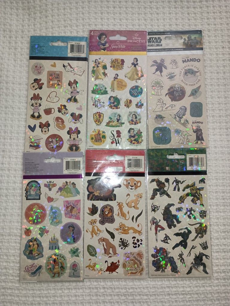 Disney Stickers Bundle 12 Complete Sheets of Reflective Stickers