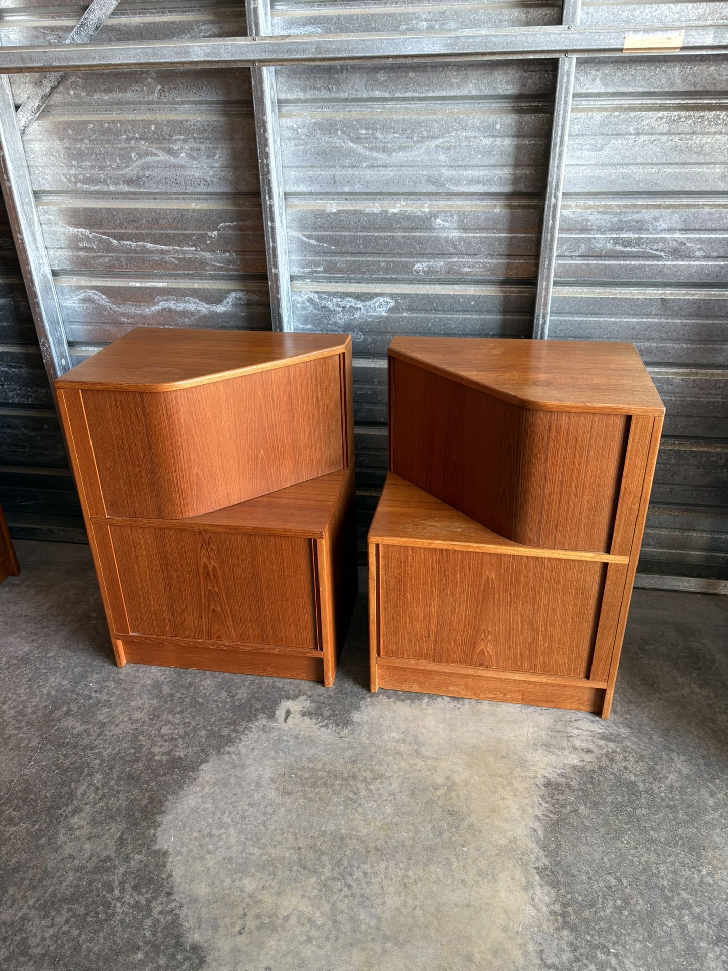 Mid Century Modern Teak Tambour Door Nightstands