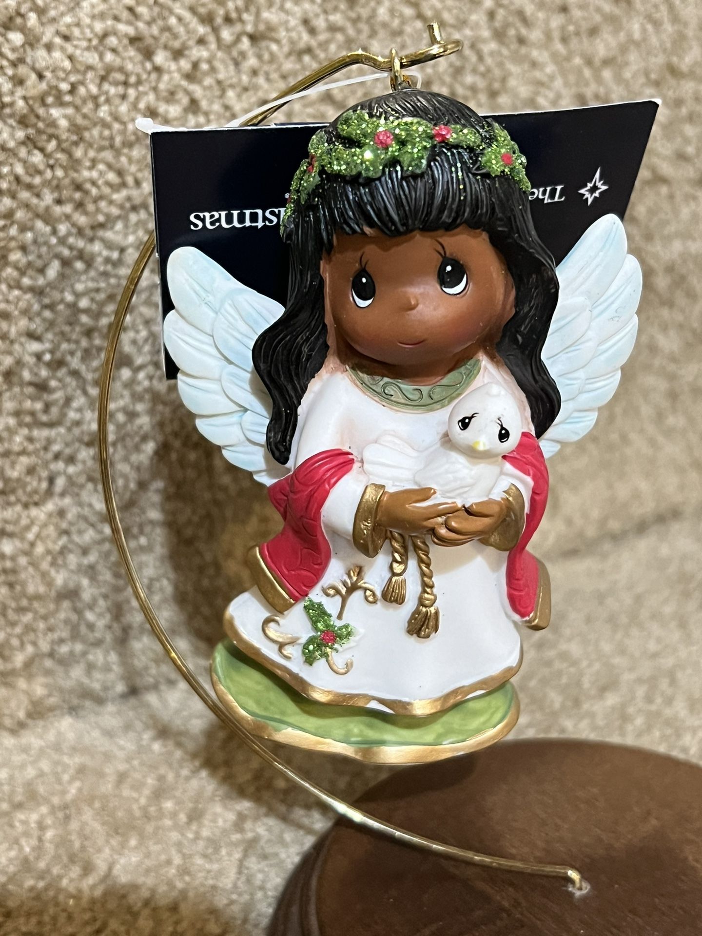 Precious Moments Angel Holding Dove Christmas Tree Ornament Dark skin