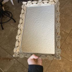 Vintage Glass Mirrored Jewelry Or Vanity Tray 