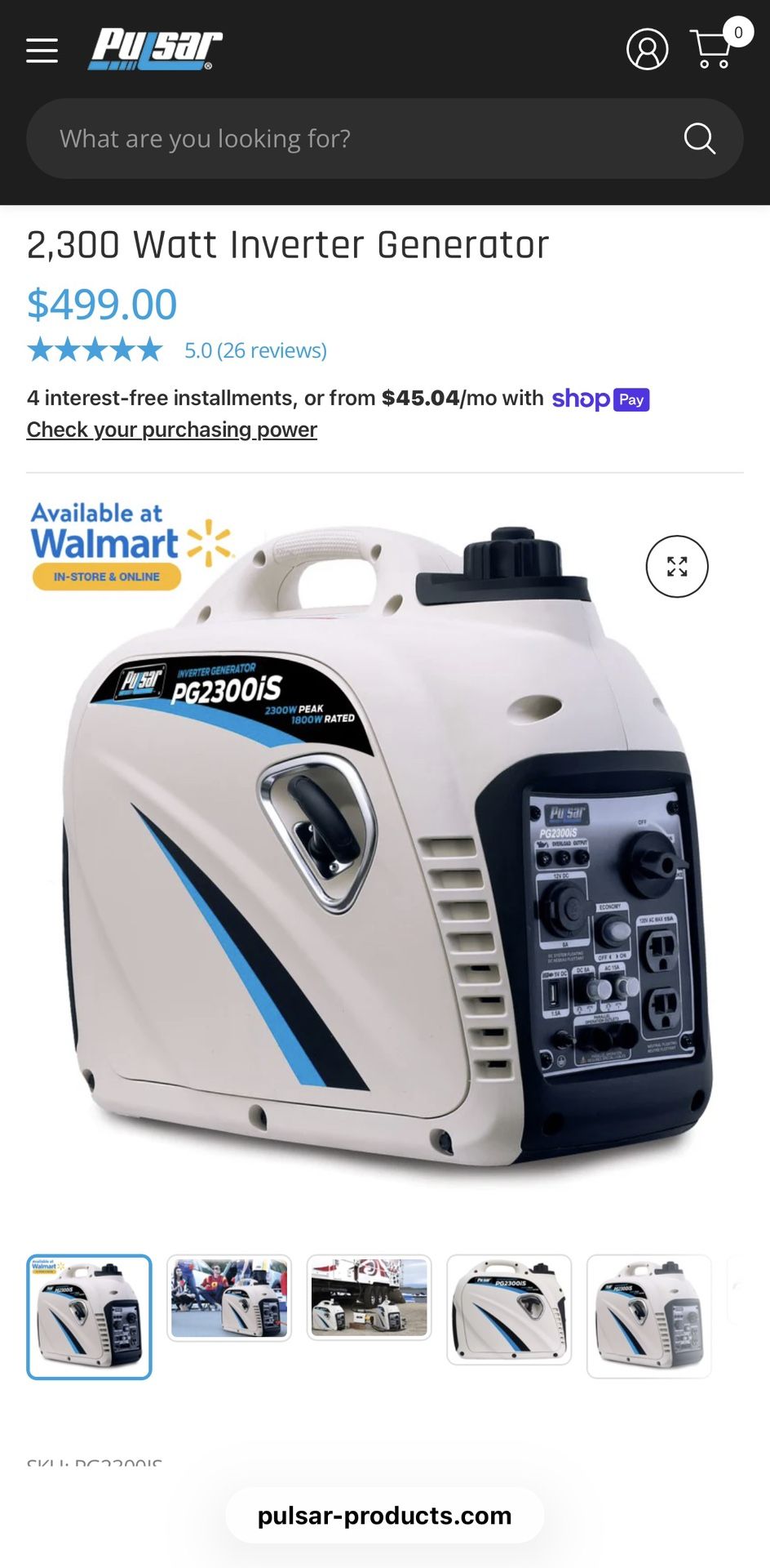 Pulsar 2300-Watt Super Quiet Gasoline Powered Inverter Generator with USB