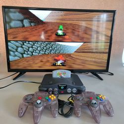 Nintendo 64 Console Bundle | Mario Kart 64 | 2 OEM Atomic Purple Controllers | Tested
