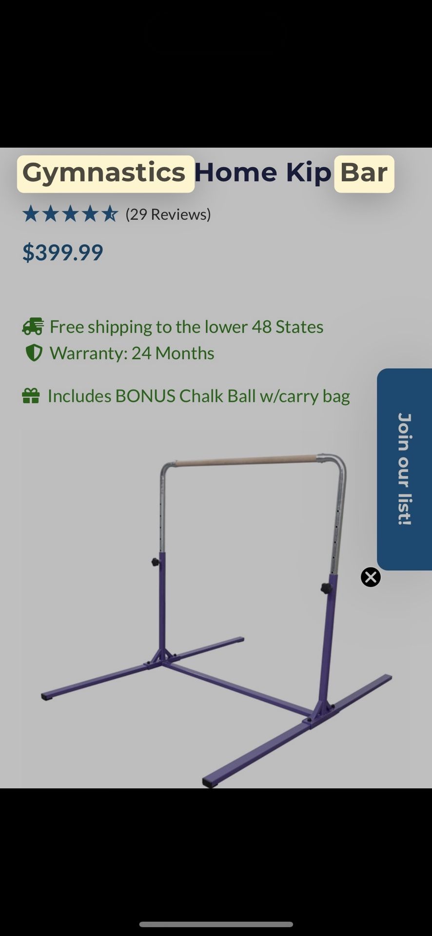 Gymnastics Bar/Low Bar/Kip Bar