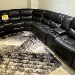 Memorial Day Sale Going On Now. Madrid Black Leather Reclining Sectional $1199. Easy Finance Option. Same Day Delivery.