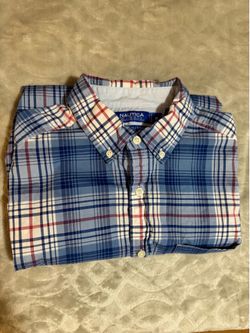 Nautica Blue and White Plaid Button-Down Shirt