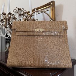 Large croco bag with lock elegant lock bag purse  Kelly Style 