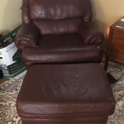 Leather sofa with chair and ottoman