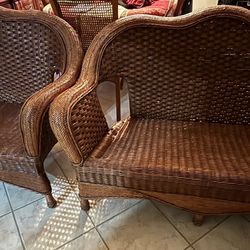 2 Vintage Rattan Loveseats With Cushions. $625 OBO 