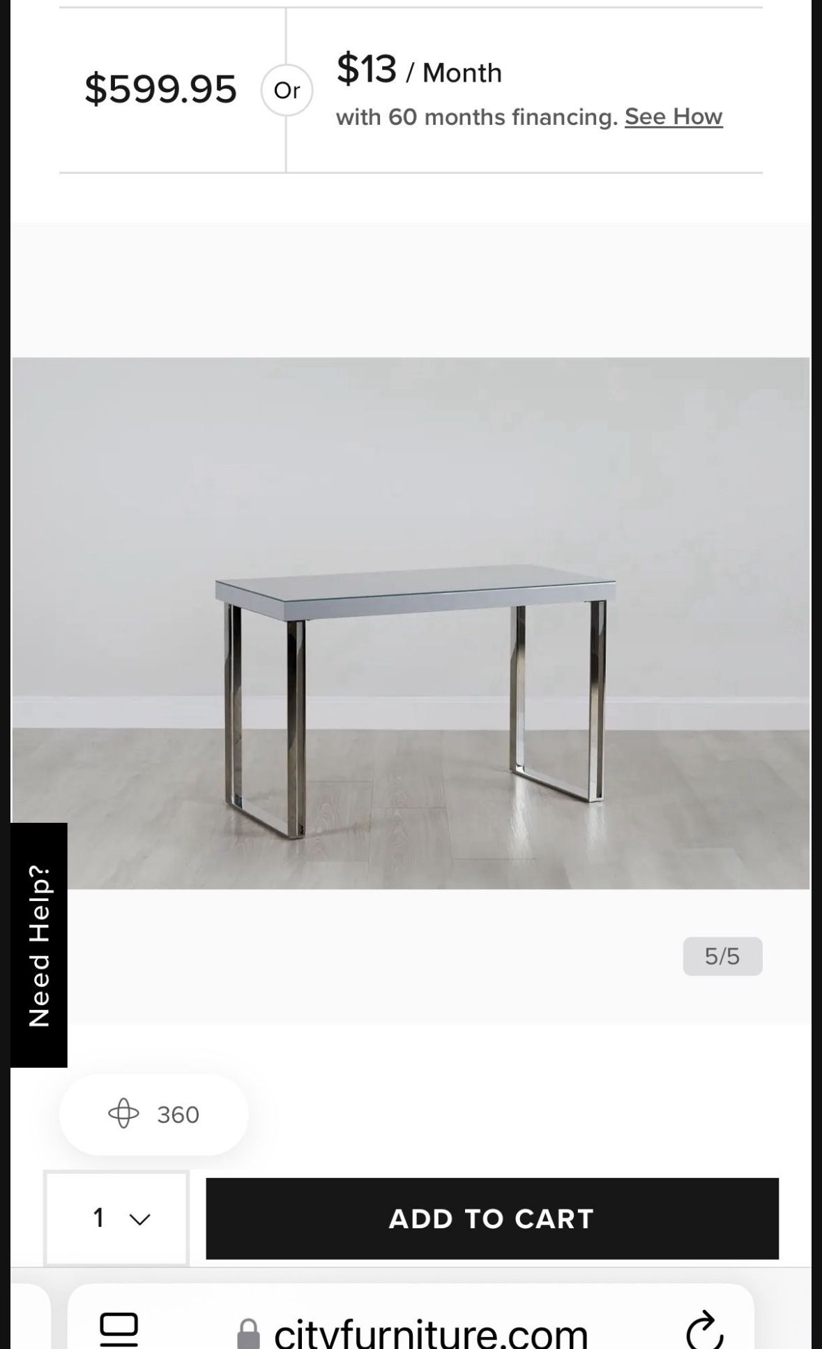 City Furniture Cortina Grey Silver Desk table Accent Side