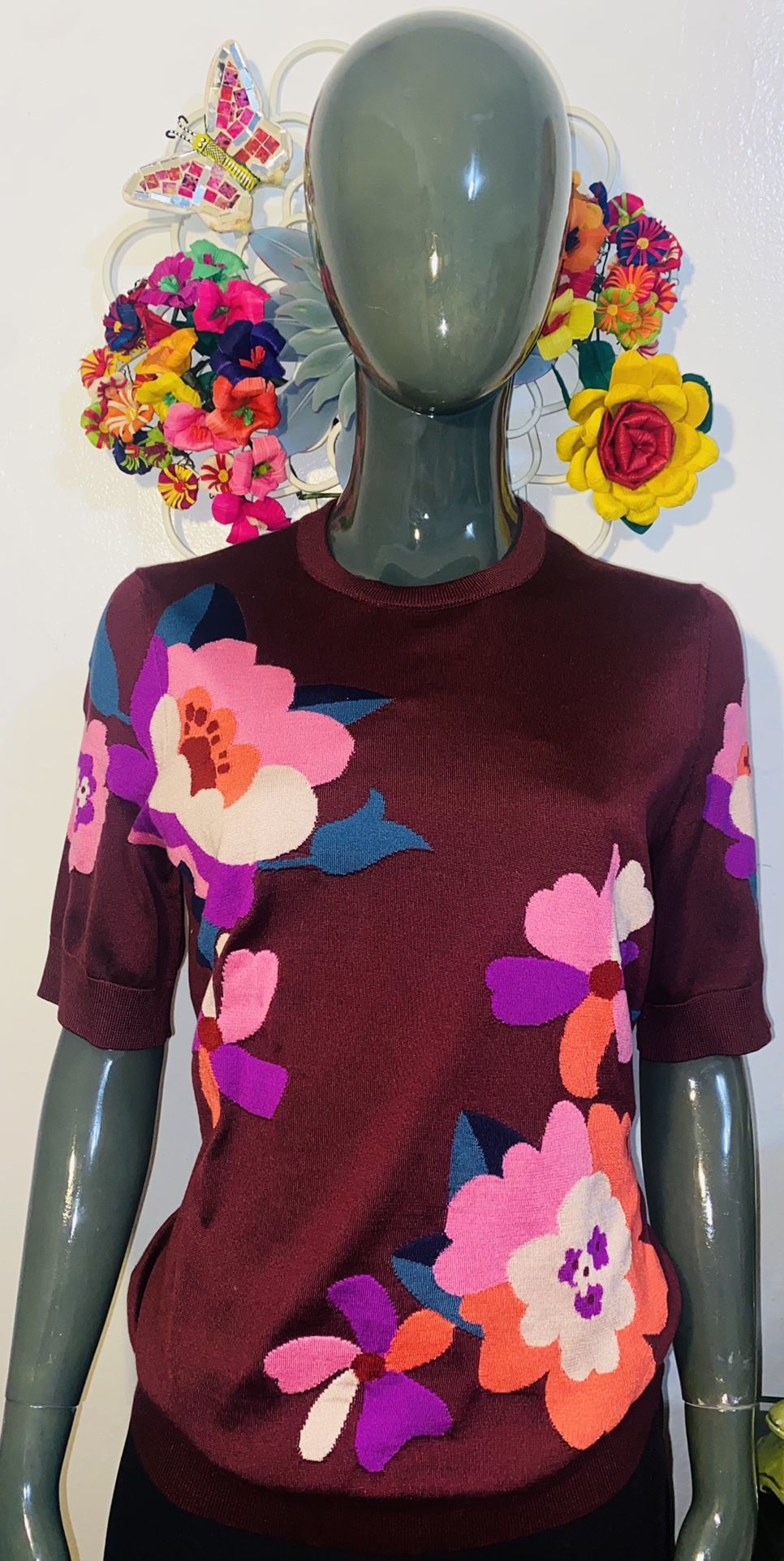 NEW With Tags!!! Authentic Dolce & Gabbana Purple (Burgundy Plum) shirt with vibrant flowers