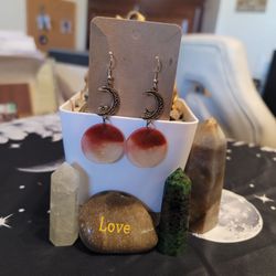 🔥HUGE earring SALE! Handmade Moon & Star Red Ombre Disk Drop Earrings