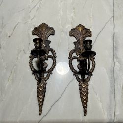 Two Vintage Brass Candle Holders 