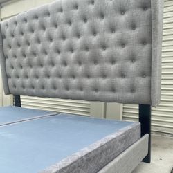 Gray Beige King Headboard King Bed Bedframe