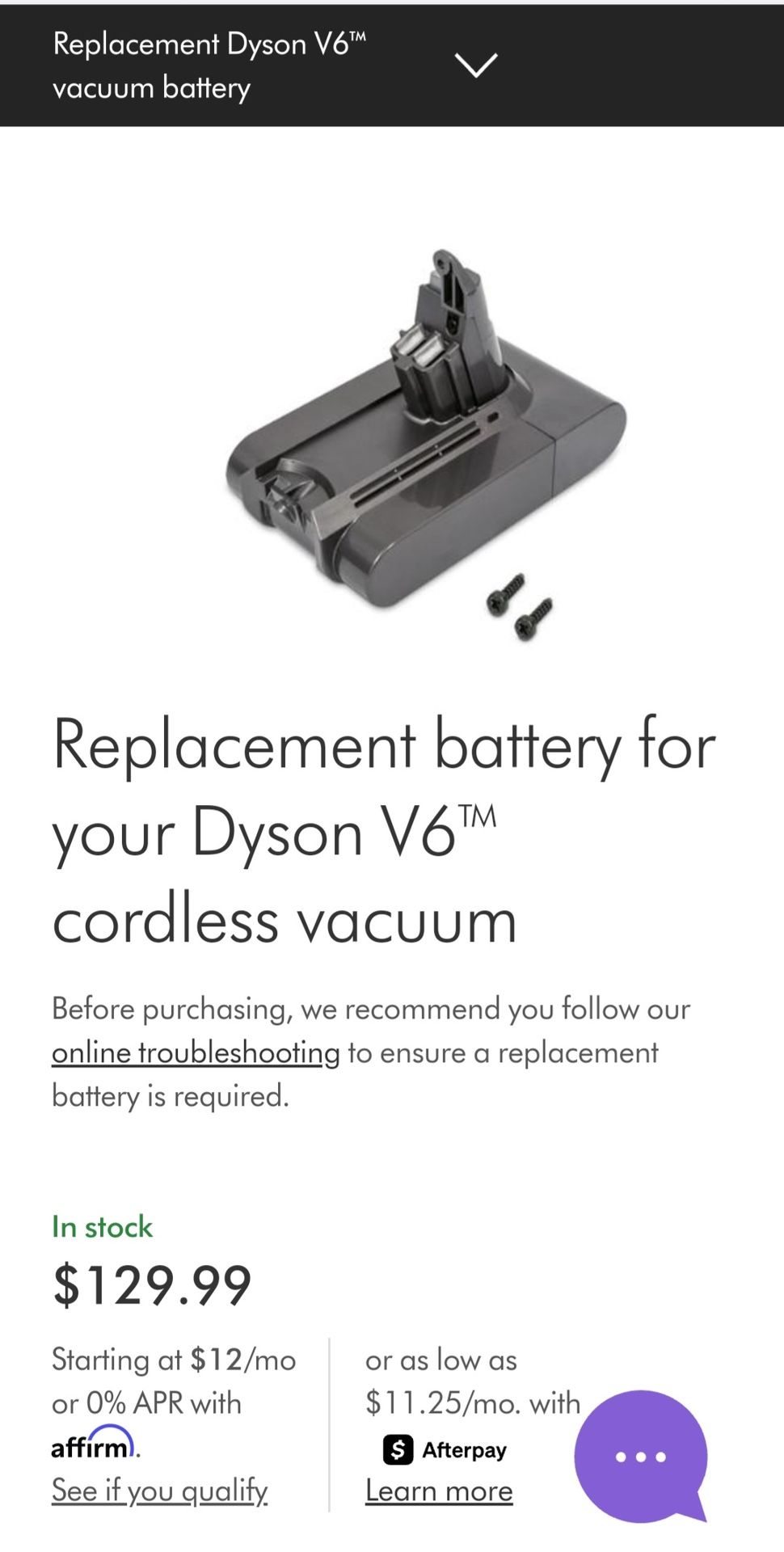dyson replacement battery  v6 cordless