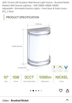 Pair ASD 10 Inch LED Outdoor Wall Mount Light Fixture