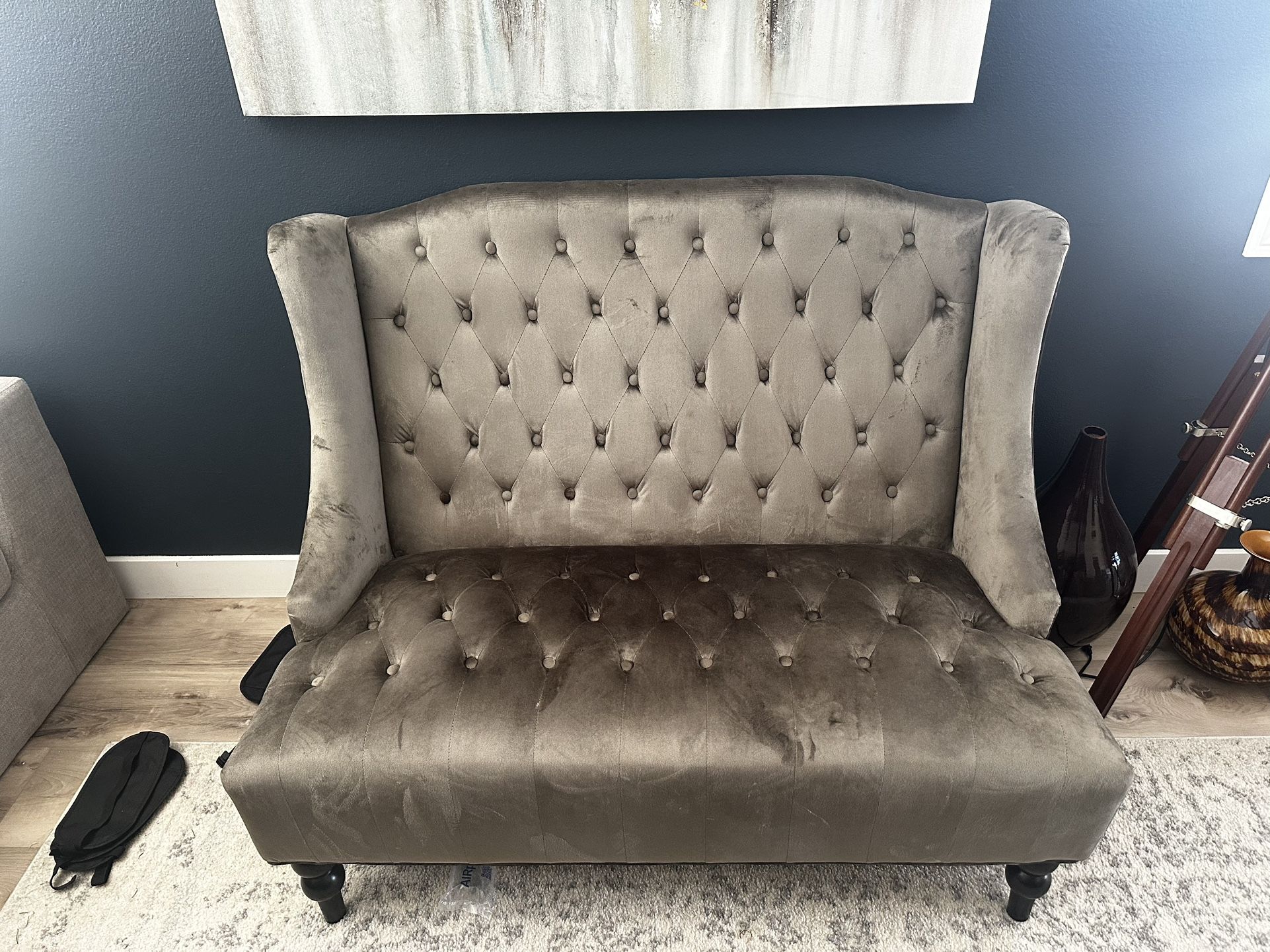 Grey Velvet Loveseat Wingback Vanity Chair