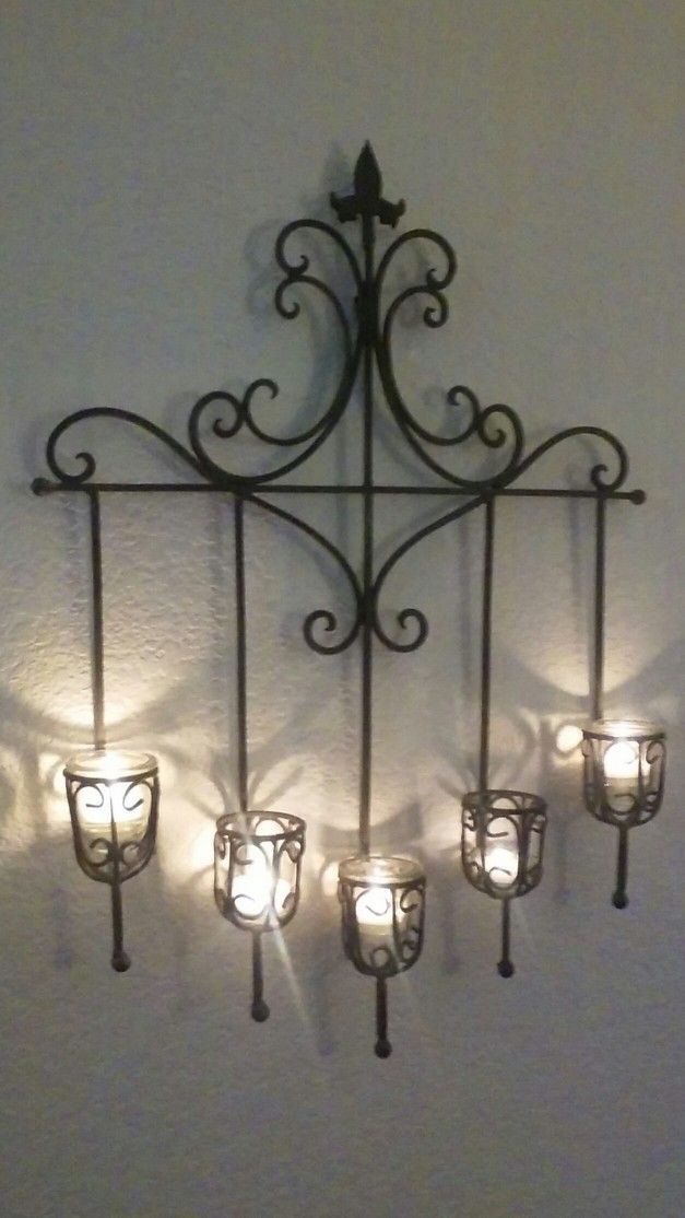  Wrought Iron Candelabra w/Glass Inserts