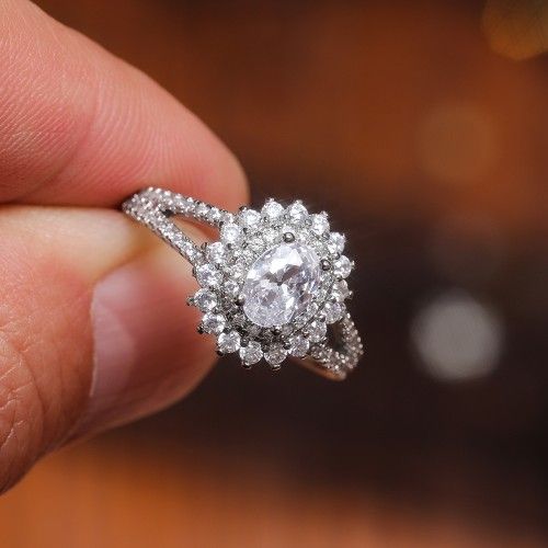 "Double Layer CZ Lovely Silver Dainty Luxury Flower Ring for Gift, K896
 
 