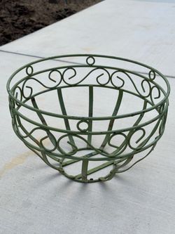 Beautiful Vintage Green Wrought Iron Basket Planter – 14”