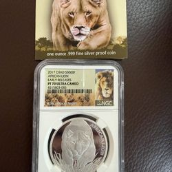 2017 1oz NGC PF70 ULTRA CAMEO CHAD AFRICAN LION SILVER COIN