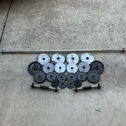 Standard 1” Weight Set 95lbs+barbell+(2) Adjustable Dumbbells
