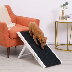 SweetBin 18" Tall Adjustable Pet Ramp - Small Dog Use Only - Wooden Folding Portable Dog & Cat Ramp Perfect for Couch or Bed with Non Slip Carpet Surf