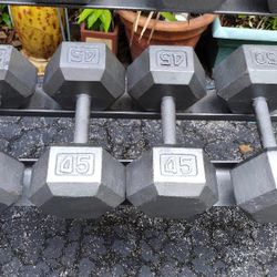PAIR OF 45 LB. STEEL HEX DUMBBELLS 