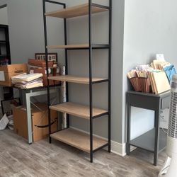 Tall Wood And Black Metal Modern Bookshelf 