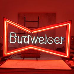 Vintage Early BUDWEISER Bow Tie Light Beer Neon Sign | TESTED & WORKING!